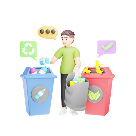 Man Sorting Organic and Non Organic Waste for Recycling  3D Icon