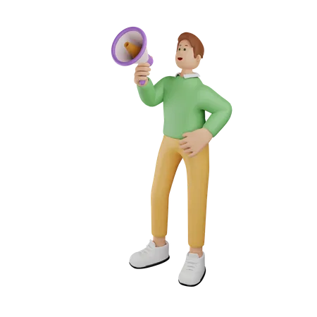 Man Speak in megaphone  3D Illustration