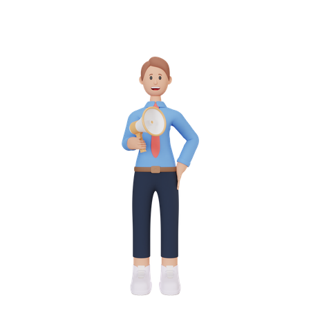 Man speaking into megaphone 3d illustration  3D Icon