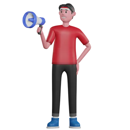 Man Speaking with Megaphone  3D Illustration