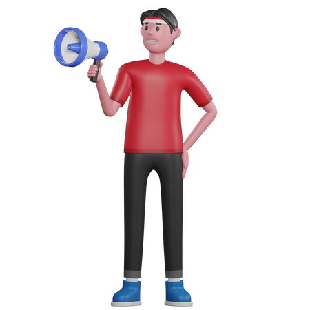 Man Speaking with Megaphone 3D Illustration