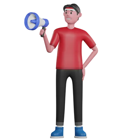 Man Speaking with Megaphone 3D Illustration