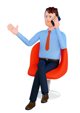 Man speaks on the phone while sitting in a red chair  3D Icon