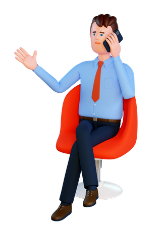 Man speaks on the phone while sitting in a red chair  3D Illustration