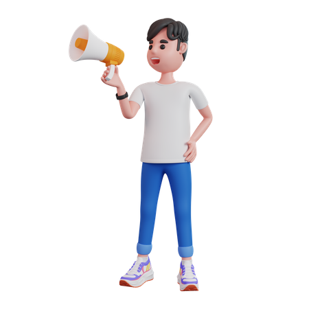 Man Speaks Up With Megaphone  3D Illustration