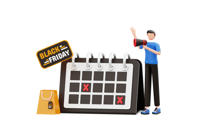 Man Standing Announcing Black Friday Calendar Sale Reminder  3D Illustration