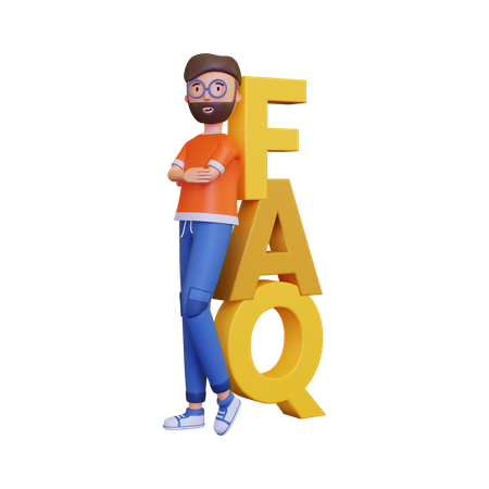 Man standing behind FAQ  3D Illustration