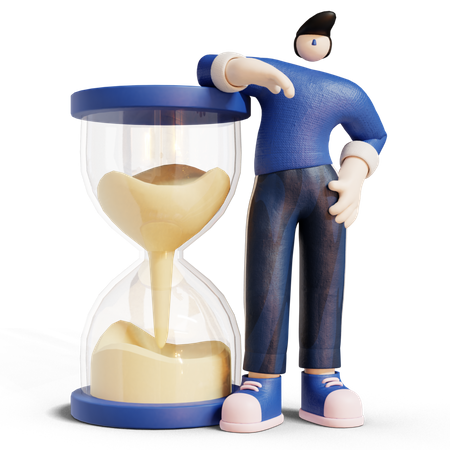 Man Standing behind Hourglass  3D Icon