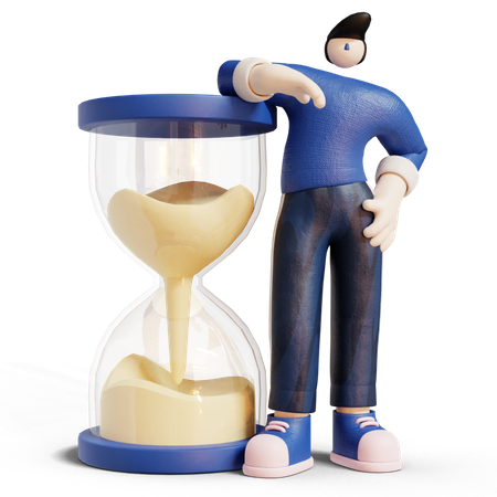 Man Standing behind Hourglass  3D Illustration