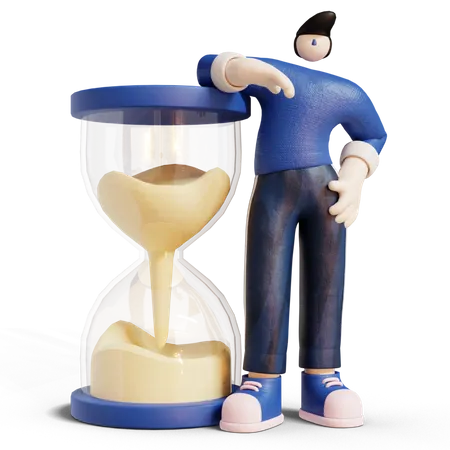 Man Standing behind Hourglass  3D Illustration
