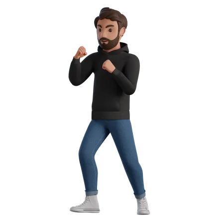Man standing in a fighting pose  3D Illustration