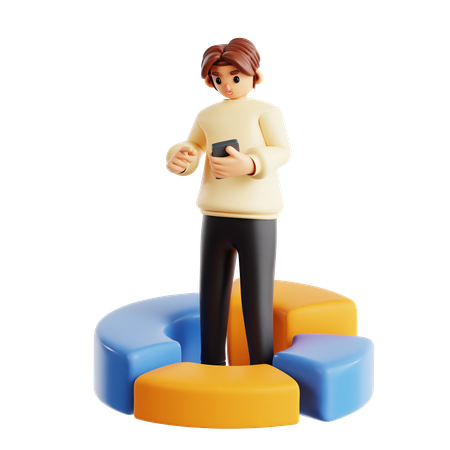 Man Standing In Center Of Data Analytics Circle Chart  3D Illustration