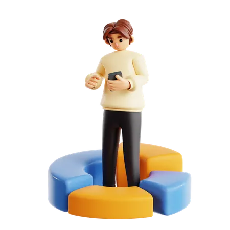 Man Standing In Center Of Data Analytics Circle Chart  3D Illustration