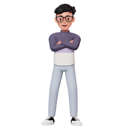 Man Standing In Crossed Arms Pose 3D Illustration