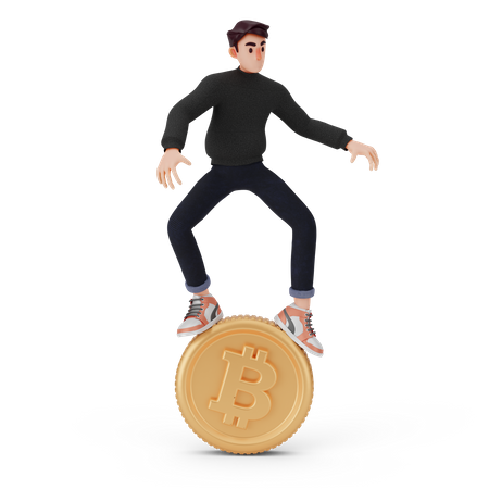Man standing on bitcoin  3D Illustration
