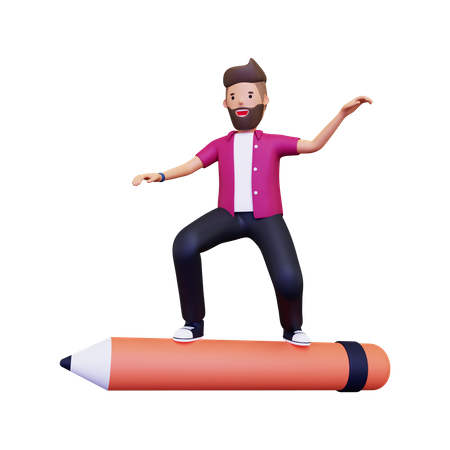 Man Standing On Large Pencil  3D Icon