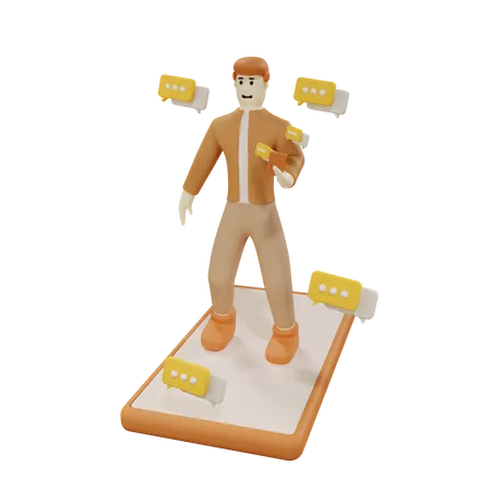 Man standing on mobile while chatting  3D Illustration