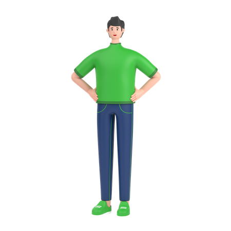 Boy holding hands on waist pose 3D Illustration