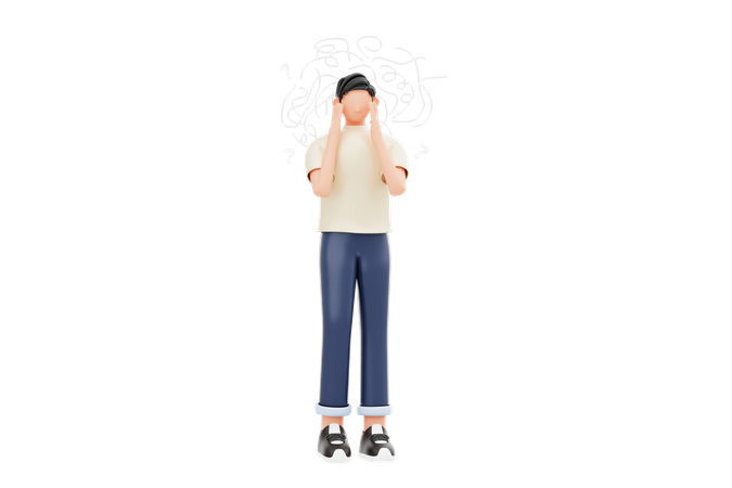 Man Standing While Having Deep In Thought  3D Icon