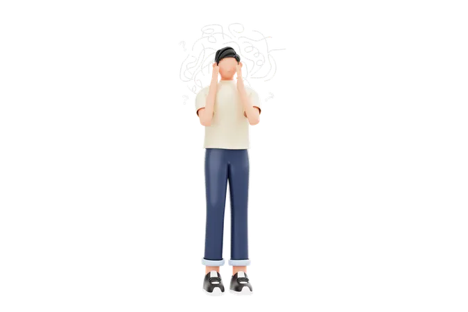 Man Standing While Having Deep In Thought  3D Illustration