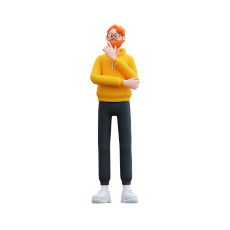 Man standing while in Thinking Pose  3D Illustration