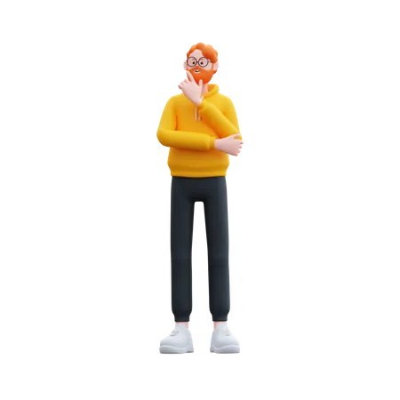 Man standing while in Thinking Pose  3D Illustration