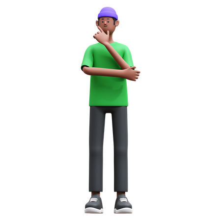Man standing while in Thinking Pose 3D Illustration