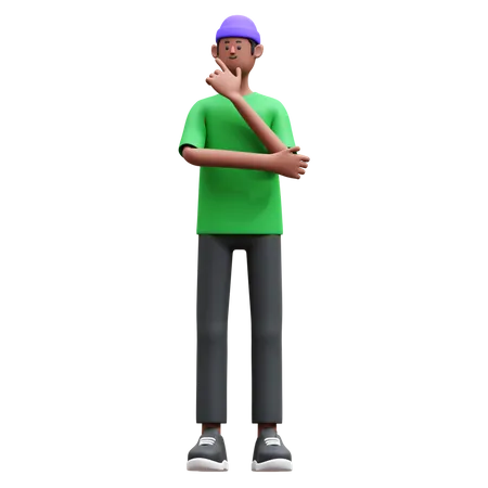 Man standing while in Thinking Pose 3D Illustration