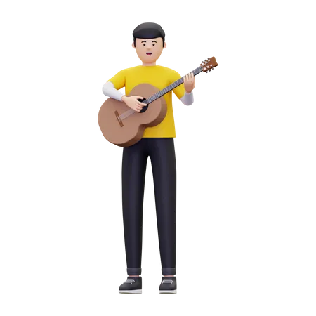 Man Standing While Playing An Acoustic Guitar  3D Illustration