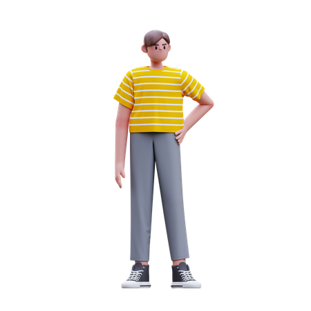 Man standing while putting right hand on waist  3D Icon