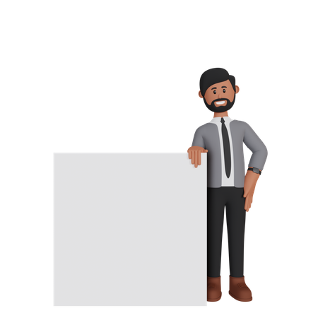 Man standing with blank board  3D Icon