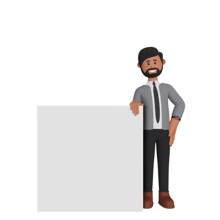 Man standing with blank board  3D Illustration