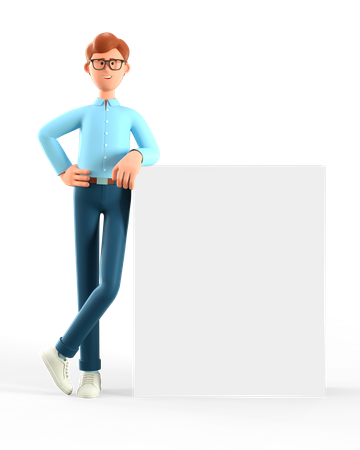 Man standing with blank board  3D Illustration