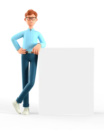 Man standing with blank board  3D Illustration