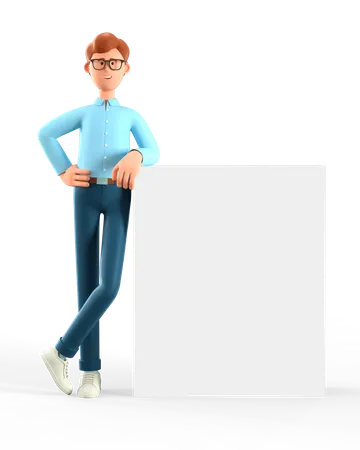 Man standing with blank board 3D Illustration