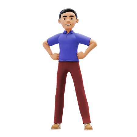 Man standing with both hands on waist  3D Illustration