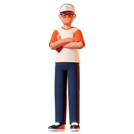 Man Standing With Crossed Hand Pose  3D Illustration