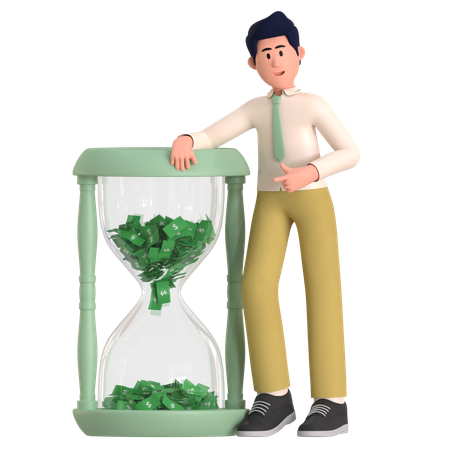 Man Standing With Dollar Clock  3D Illustration