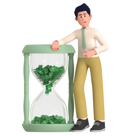 Man Standing With Dollar Clock  3D Illustration