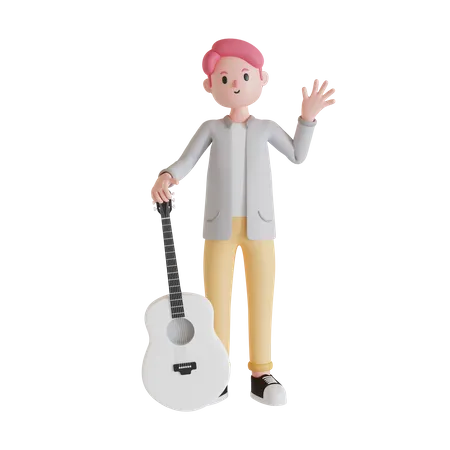 Man standing with guitar  3D Illustration