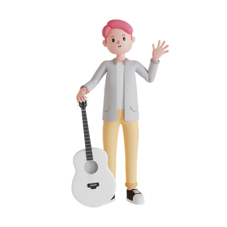 Man standing with guitar 3D Illustration