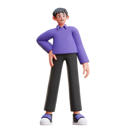 Man standing with one hand on waist  3D Icon
