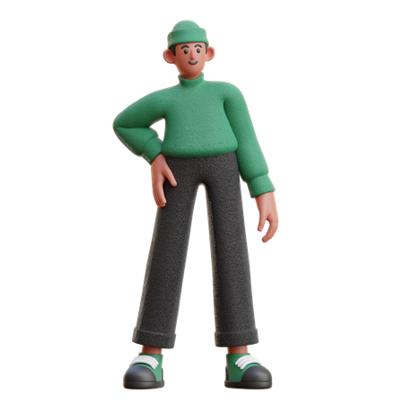 Man standing with one hand on waist  3D Icon