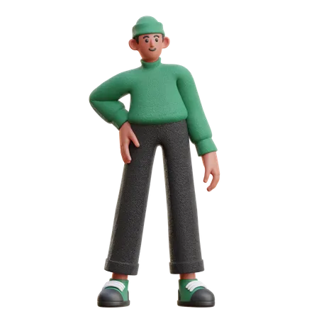 Man standing with one hand on waist  3D Illustration