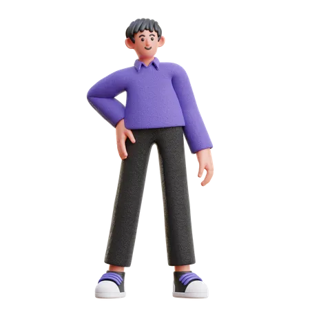 Man standing with one hand on waist  3D Illustration