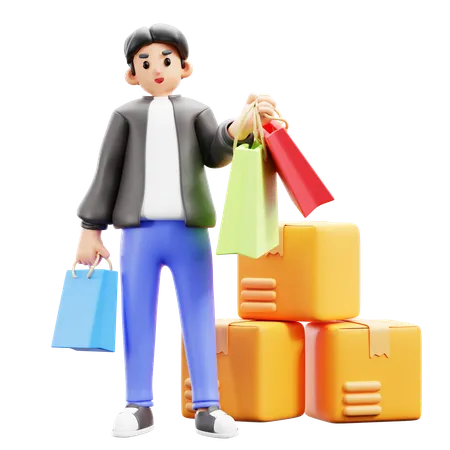 Man standing with shopping bags  3D Illustration