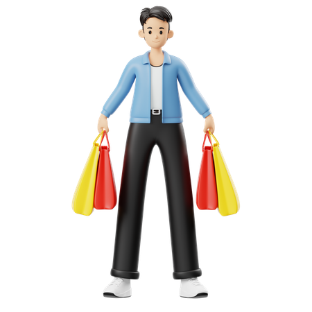 Man Standing With Shopping Bags  3D Illustration