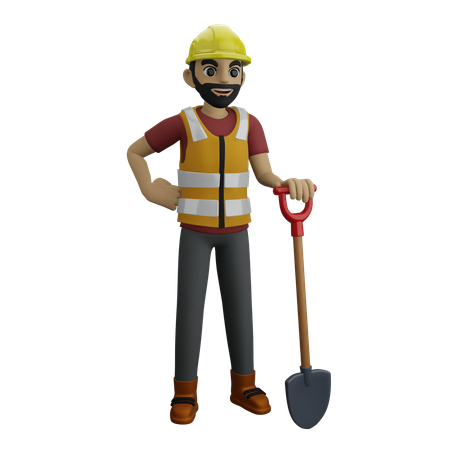 Man Standing With Spade  3D Illustration