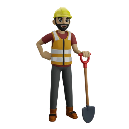 Man Standing With Spade  3D Illustration