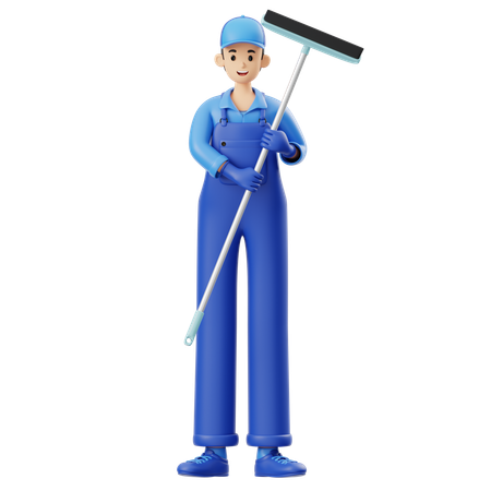 Man Standing With Wiper  3D Illustration